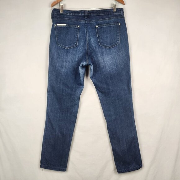 Ellen Tracy Denim The Straight Womens Jeans Size 10 Mid Rise Hemmed Dark Wash - Picture 2 of 9